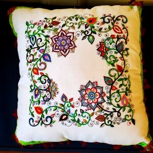 Hand embroidered holiday pillow